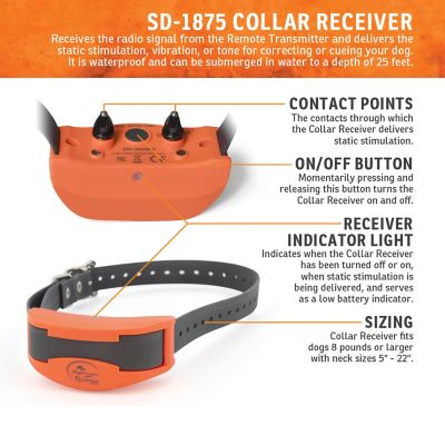 Image showing  UplandHunter 1875 Remote Dog Training Collar, 1 Mile Range, for Dogs 8 lb. or Larger with Neck Sizes 5-22 in.