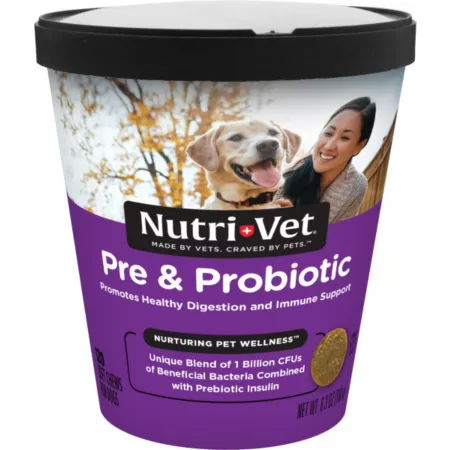 Nutri-Vet Pre and Probiotic Gentle Chewable Digestive Supplement for Dogs 7.2 oz 120 ct Dog Digestion Supplements