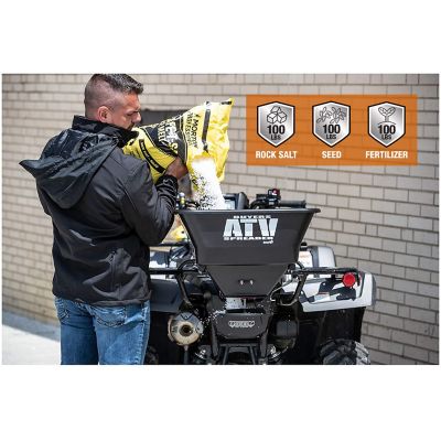 Image showing  100 lb. Capacity 30 ft. All-Season Salt/Seed/Feed/Fertilizer ATV Spreader for Horizontal Rack Mounts