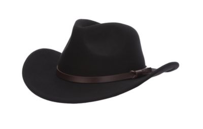 Dorfman Pacific Wool Felt Outback Hat with Leather Trim, Black