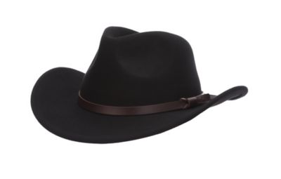 Dorfman Pacific Wool Felt Outback Hat with Leather Trim, Black at