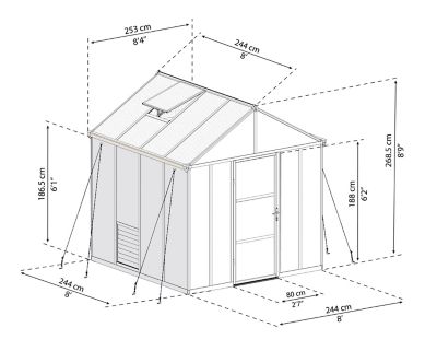 Image showing 13 th Canopia by Palram 8 L x 8 W ft. Glory Greenhouse, Charcoal Gray