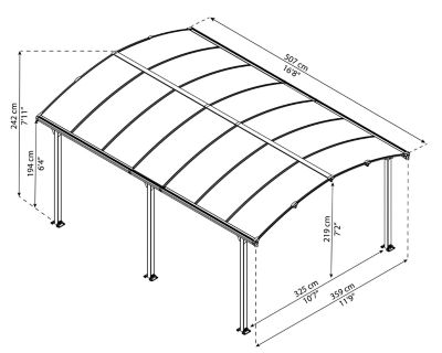 Image showing  12 ft. x 16 ft. Arcadia 5000 Carport/Patio Cover Kit, Gray