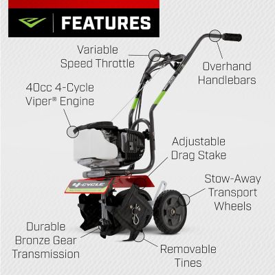 Image showing 7 th Earthquake 6 to 10 in. 4-Tine Gas-Powered 40cc 4-Cycle Cultivator with Viper Engine