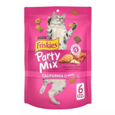 Friskies Party Mix Crunchy Cat Treats with Chicken Turkey and Bacon Flavor 6 oz. Cat Crunchy Treats