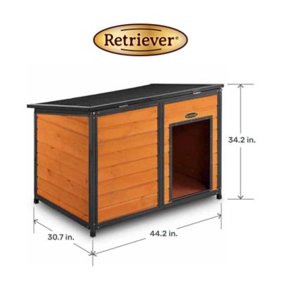 Image showing  Lodge-Style Outdoor Wooden Dog House with Steel Frame
