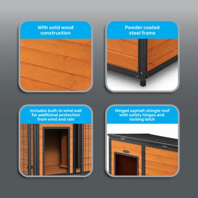 Image showing  Lodge-Style Outdoor Wooden Dog House with Steel Frame
