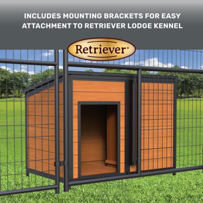 Image showing  Lodge-Style Outdoor Wooden Dog House with Steel Frame