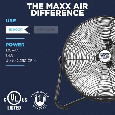 Image showing 9 th Maxx Air 20 in. 3-Speed Indoor Tilting High-Velocity Floor Fan, Black