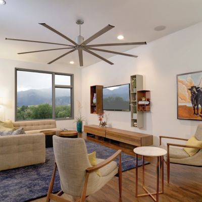 Image showing  96 in. Indoor 6-Speed Industrial Ceiling Fan, Brushed Nickel