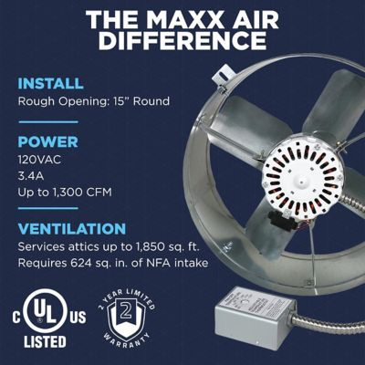 Image showing 7 th Maxx Air 14 in. Gable Mount Exhaust Fan, 1,850 sq. ft., 1,300 CFM, Mill