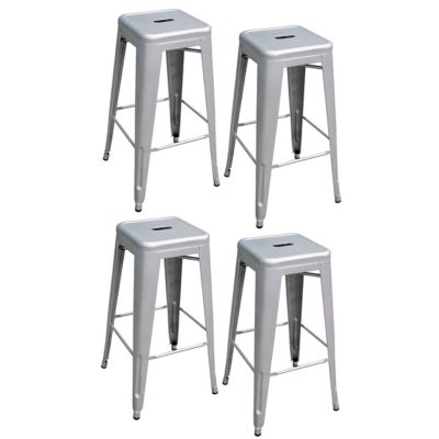 AmeriHome Loft Metal Bar Stools, Silver, 4 pc.