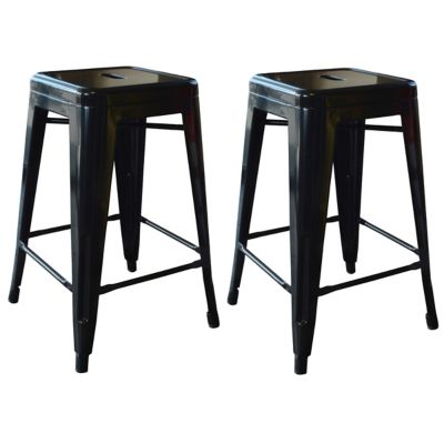 AmeriHome Metal Bar Stools, 24 in., Black, 2-Pack