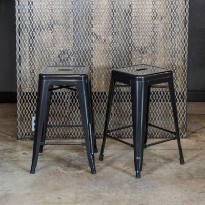 Image showing  Metal Bar Stools, 24 in., Black, 2-Pack