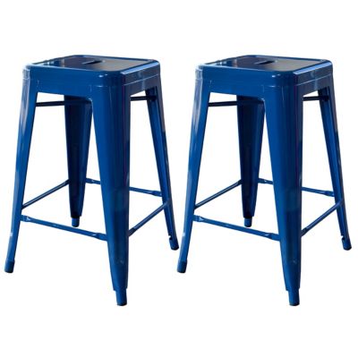 AmeriHome 24 in. Metal Bar Stools, Blue, 2 pc.