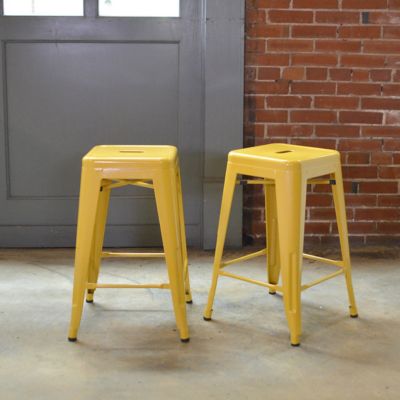 Image showing  Metal Bar Stools, 24 in., Gold, 2-Pack