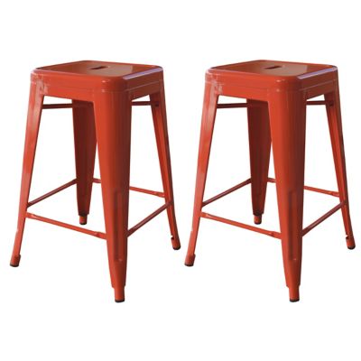 AmeriHome 24 in. Metal Bar Stools, Orange, 2 pc.