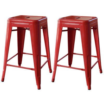 AmeriHome 24 in. Metal Bar Stools, Red, 2 pc.