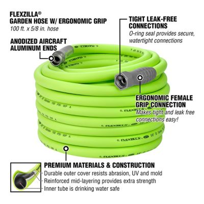 Image showing  5/8 in. x 100 ft. Garden Hose with Ergonomic Female Grip, 3/4 in. - 11/2 GHT Fittings