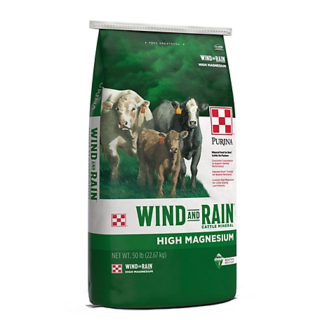 Purina Wind and Rain High Magnesium 4 Complete Cattle Mineral Feed, 50 lb. Bag