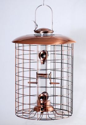 Image showing  1.25 lb. 6-Port Brushed Copper Caged Seed Bird Feeder