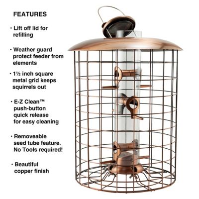 Image showing  1.25 lb. 6-Port Brushed Copper Caged Seed Bird Feeder