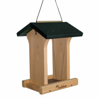 Audubon Deluxe Cedar Bird Feeder with Green Roof, 4.75 lb. Capacity This bird feeder is just what I was looking for! Good solid wood construction, with a hinged lid on top