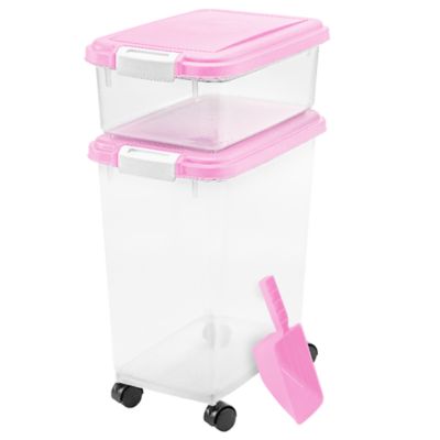 IRIS USA Airtight Dog Food Storage Container Set with Scoop, 33 qt., 12 qt., Pink Pet food container