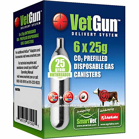 AgriLabs VetGun 25 g CO2 Cartridge Insecticide, 6-Pack