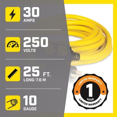 Image showing  25 ft. 125/250V 30A Duplex-Style Generator Extension Cord, L14-30P to Four 5-20R