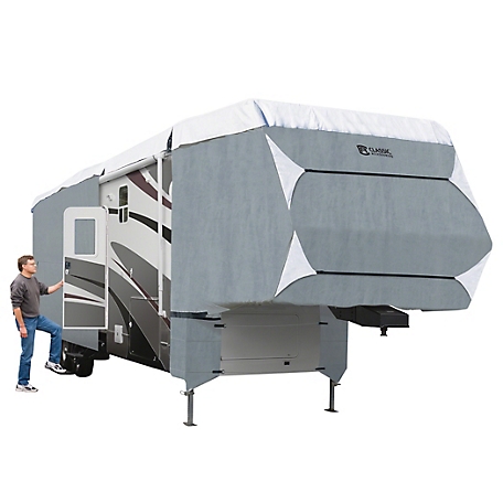Classic Accessories PolyPRO3 Fifth Wheel RV Cover, Grey/Snow White, 24 in. x 106-1/2 in. x 318 in.
