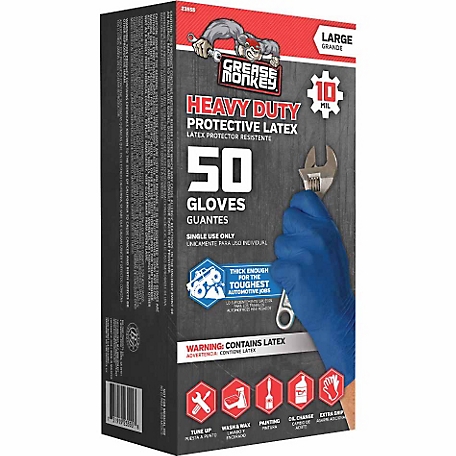 Grease Monkey Disposable Heavy-Duty Latex Work Gloves, Blue, 50-Pack