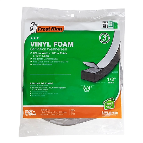Frost King Vinyl Foam Tape, 1/2 in. x 3/4 in. x 10 ft., Fills Gaps 1/2 in.-3/16 in.