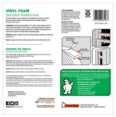 Image showing  Vinyl Foam Tape, 1/2 in. x 3/4 in. x 10 ft., Fills Gaps 1/2 in.-3/16 in.