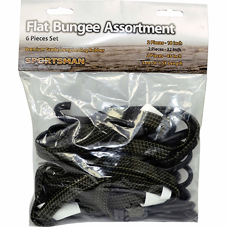 Sportsman Assorted Flat Bungee Cords, 6-Pack