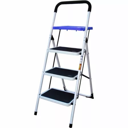 AmeriHome 3-Step Steel Utility Stool 300 lb Capacity with Utility Tray Step Ladders