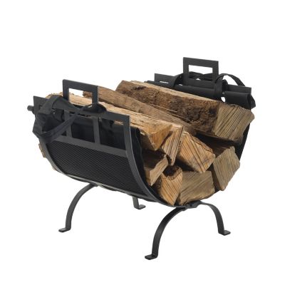 Pleasant Hearth Log Holder with Canvas Tote, Steel