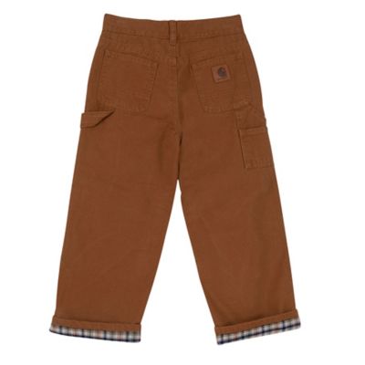 Image showing  Boys' Straight Fit Mid-Rise Lined Canvas Dungaree Pants with Adjustable Waist, Brown