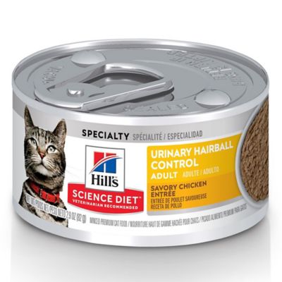 Hill's Science Diet Adult Urinary & Hairball Control Cat Food, Savory Chicken Entree, Canned, 2.9 oz.