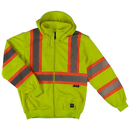 Hi Vis Hooded Sweatshirt Class3 Safety Hoodie ZipFront Road Work HIGH VISIBILITY 