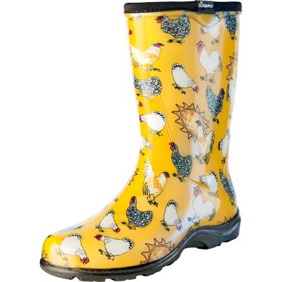 Sloggers Women's Chicken Print Mid Waterproof Rain and Garden Boots, 8 in.