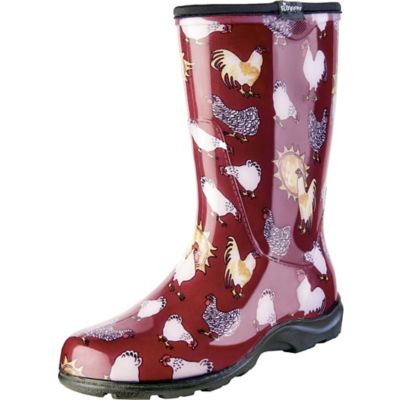 Sloggers Women's Rain and Garden Boots, Chicken Print, 8 in.