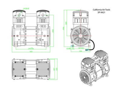 Image showing  2.0 HP 110V Ultra Quiet and Oil-Free Air Compressor Motor, 1,680 RPM