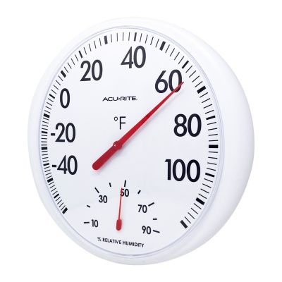 Image showing  13.5 in. Indoor/Outdoor White Analog Thermometer/Hygrometer