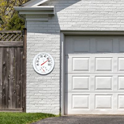 Image showing  13.5 in. Indoor/Outdoor White Analog Thermometer/Hygrometer