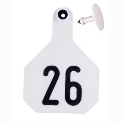Image showing  All-American Numbered Plastic Cattle ID Tags, 2 pc., 026-050, Small, White, 25 pk.