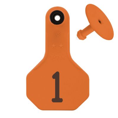 Y-TEX All-American Numbered ID Cattle Tags, 2 pc., 001-025, Small, Orange, 25-Pack