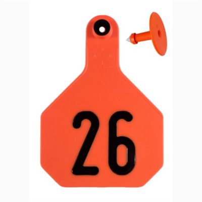Image showing  All-American Numbered Plastic Cattle ID Tags, 2 pc., 026-050, Small, Orange, 25 pk.