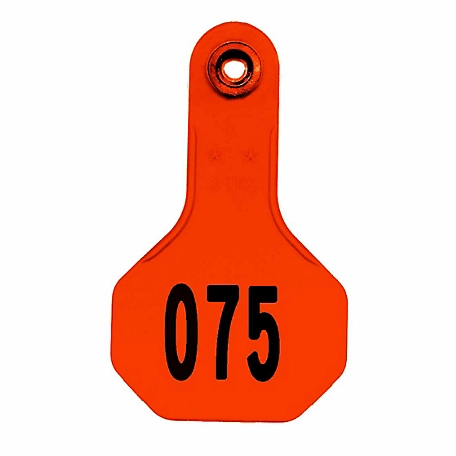 Y-TEX All-American Numbered ID Cattle Tags, 2 pc., 051-075, Small, Orange, 25-Pack