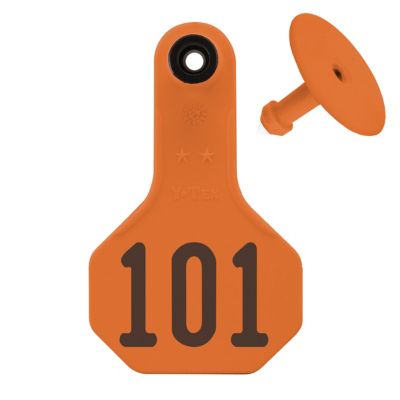Y-TEX Numbered All-American ID Cattle Tags, 2 pc., 101-125, Small, Orange, 25-Pack